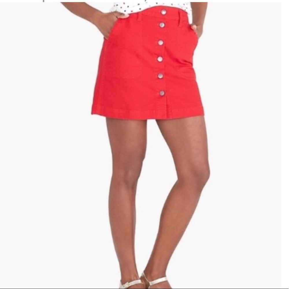 Red J.Crew button front skirt